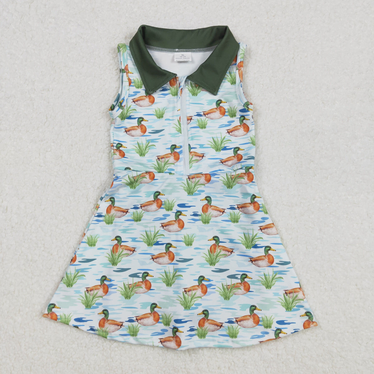 Sibling Baby Girls Sleeveless Camo Ducks Back Zip Yoga Active Short Knee Length Dress