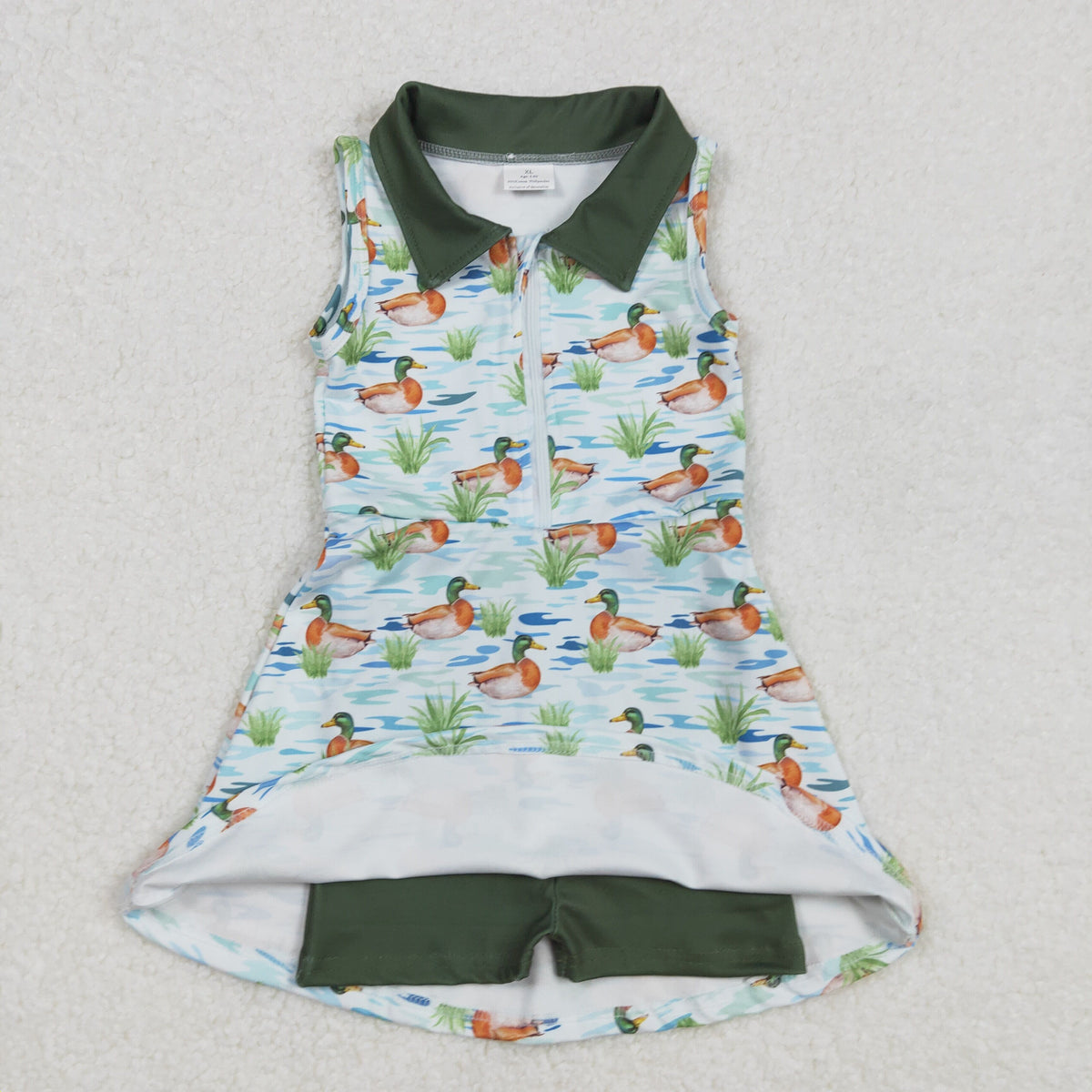 Sibling Baby Girls Sleeveless Camo Ducks Back Zip Yoga Active Short Knee Length Dress