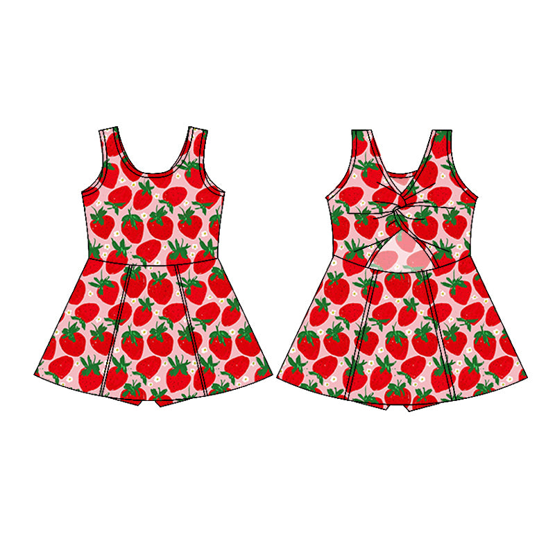 Baby Girls Red Strawberry Sleeveless Knee Length Dresses Preorder