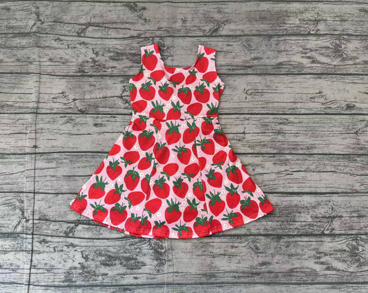 Baby Girls Red Strawberry Sleeveless Knee Length Dresses Preorder