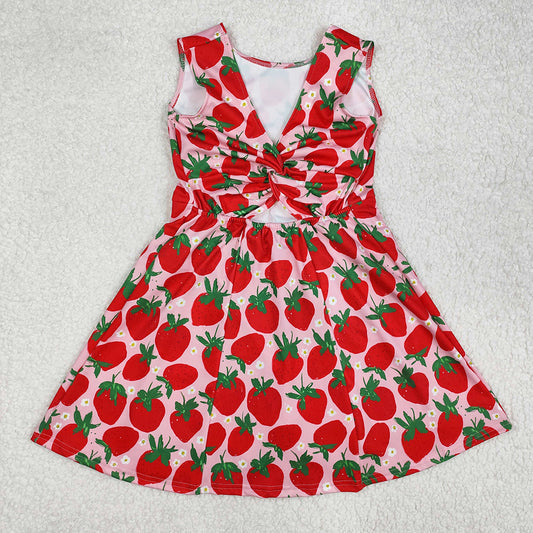 Baby Girls Red Strawberry Sleeveless Knee Length Dresses