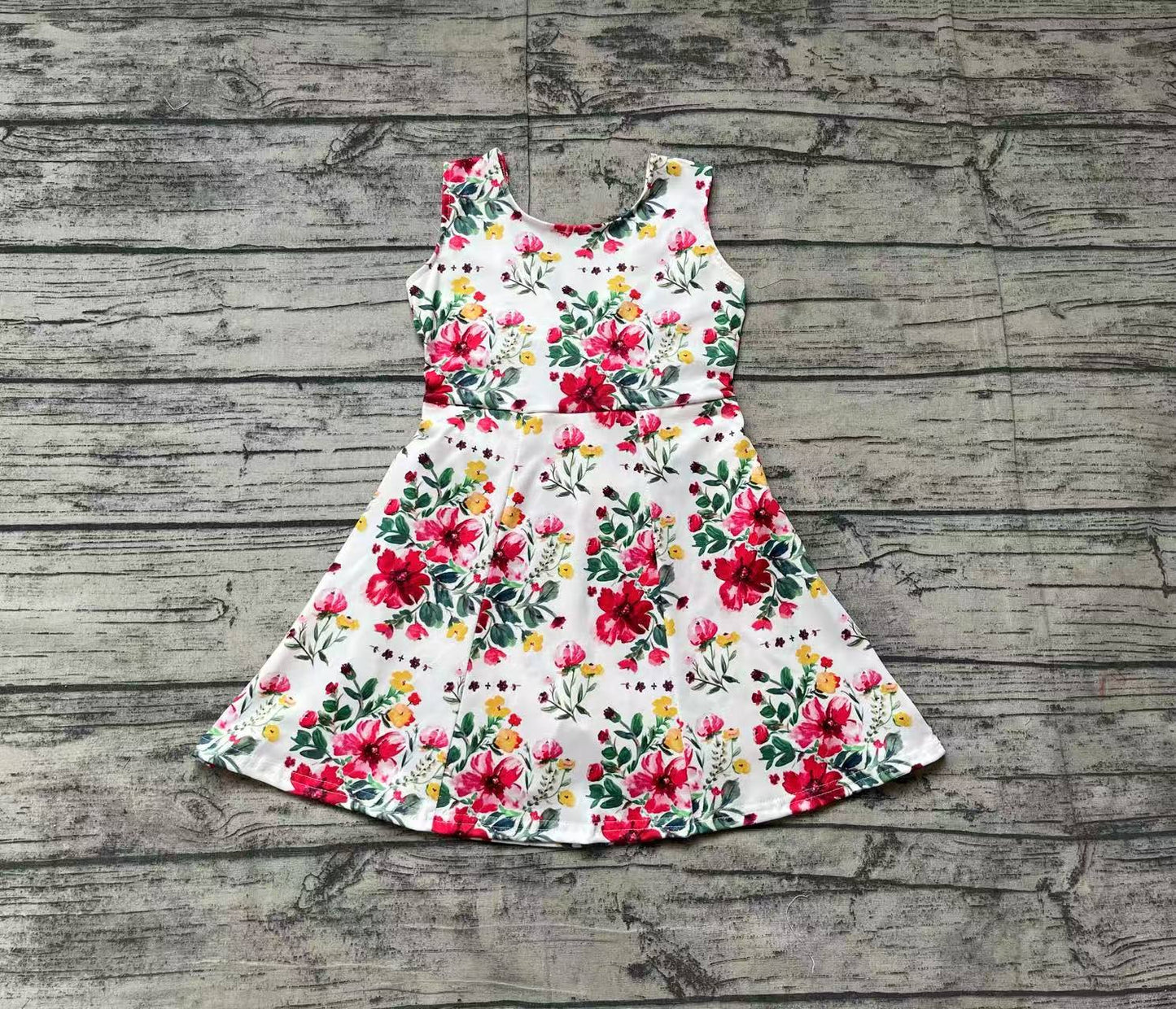 Baby Girls Red Flowers Sleeveless Athletic Dresses Preorder