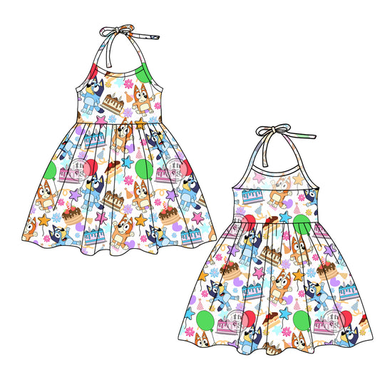 Baby Girls Dogs Birthday Party Halter Knee Length Dresses Preorder
