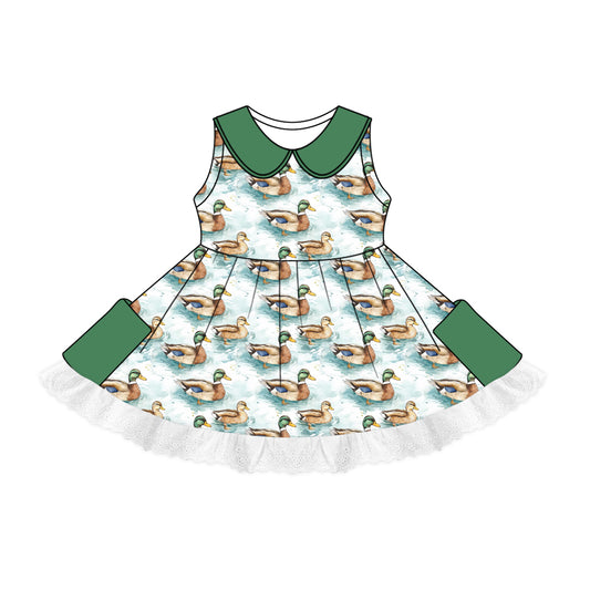 Baby Girlss Mallard Ducks Pocket Twirl Knee Length Dresses Preorder
