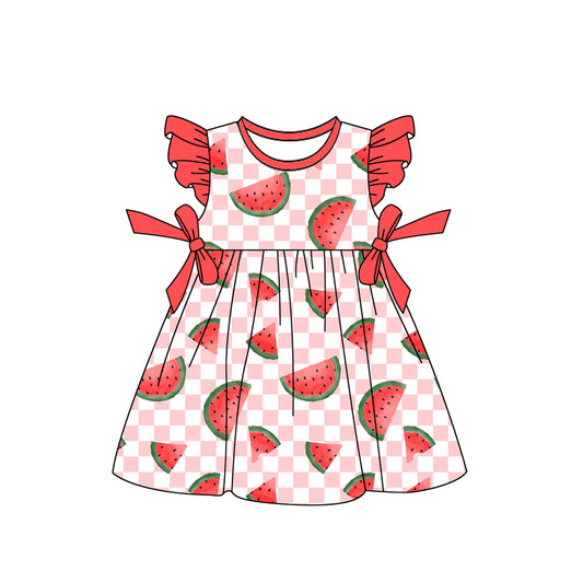Baby Girls Watermelon Bows Flutter Sleeve Knee Length Dresses Preorder