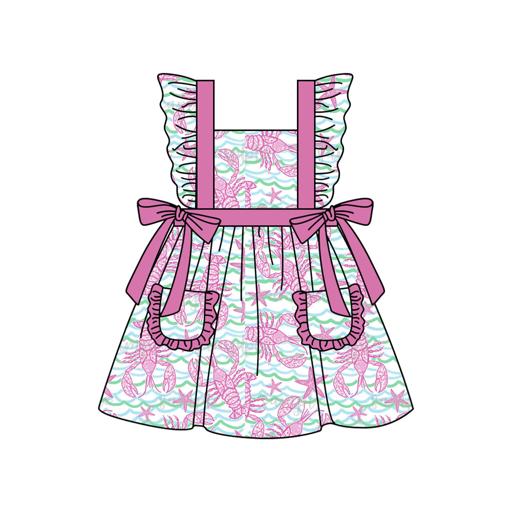 Baby Girls Pink Crawfish Stars Bows Knee Length Dresses Preorder