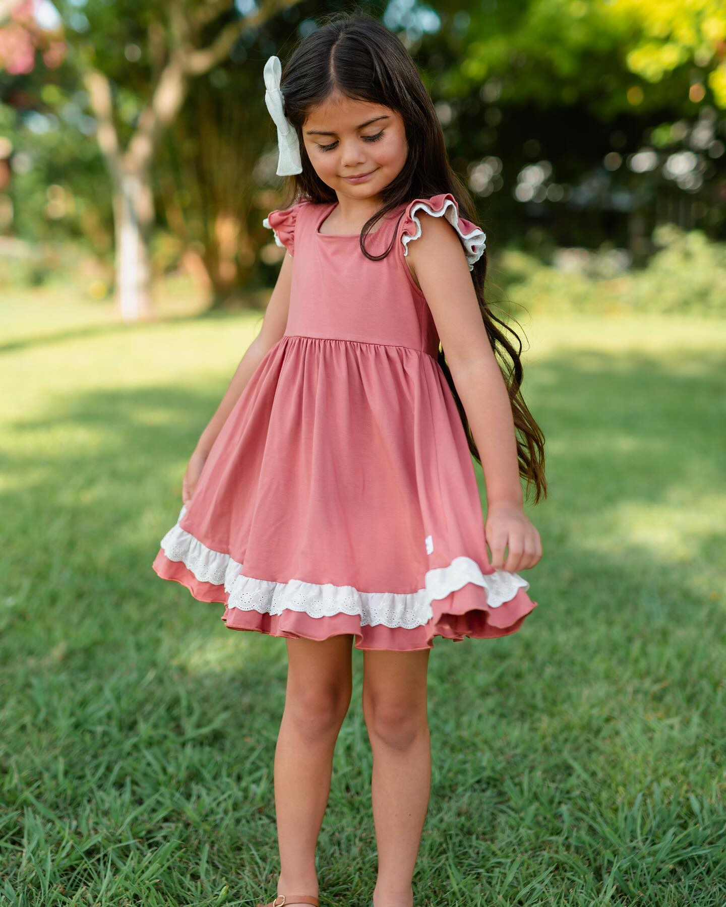 Baby Girls Pink Lace Ruffle Knee Length Dresses Preorder