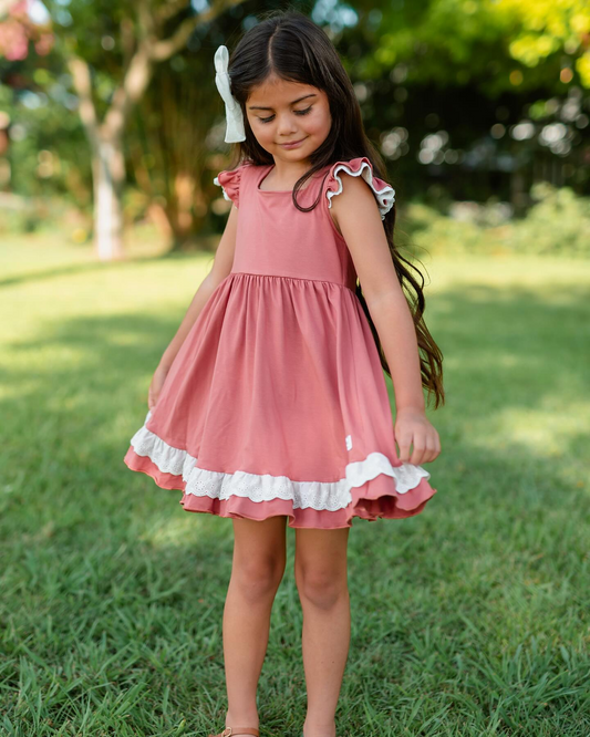 Baby Girls Pink Lace Ruffle Knee Length Dresses Preorder
