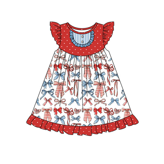 Baby Girls 4th Of July Bows Flutter Sleeve Knee Length Dresses Preorder