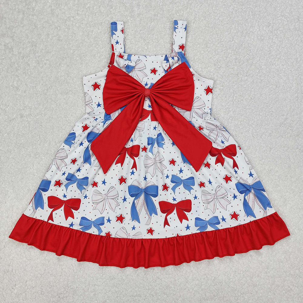 Baby Girls Baseball Bows Straps Knee Length Dresses
