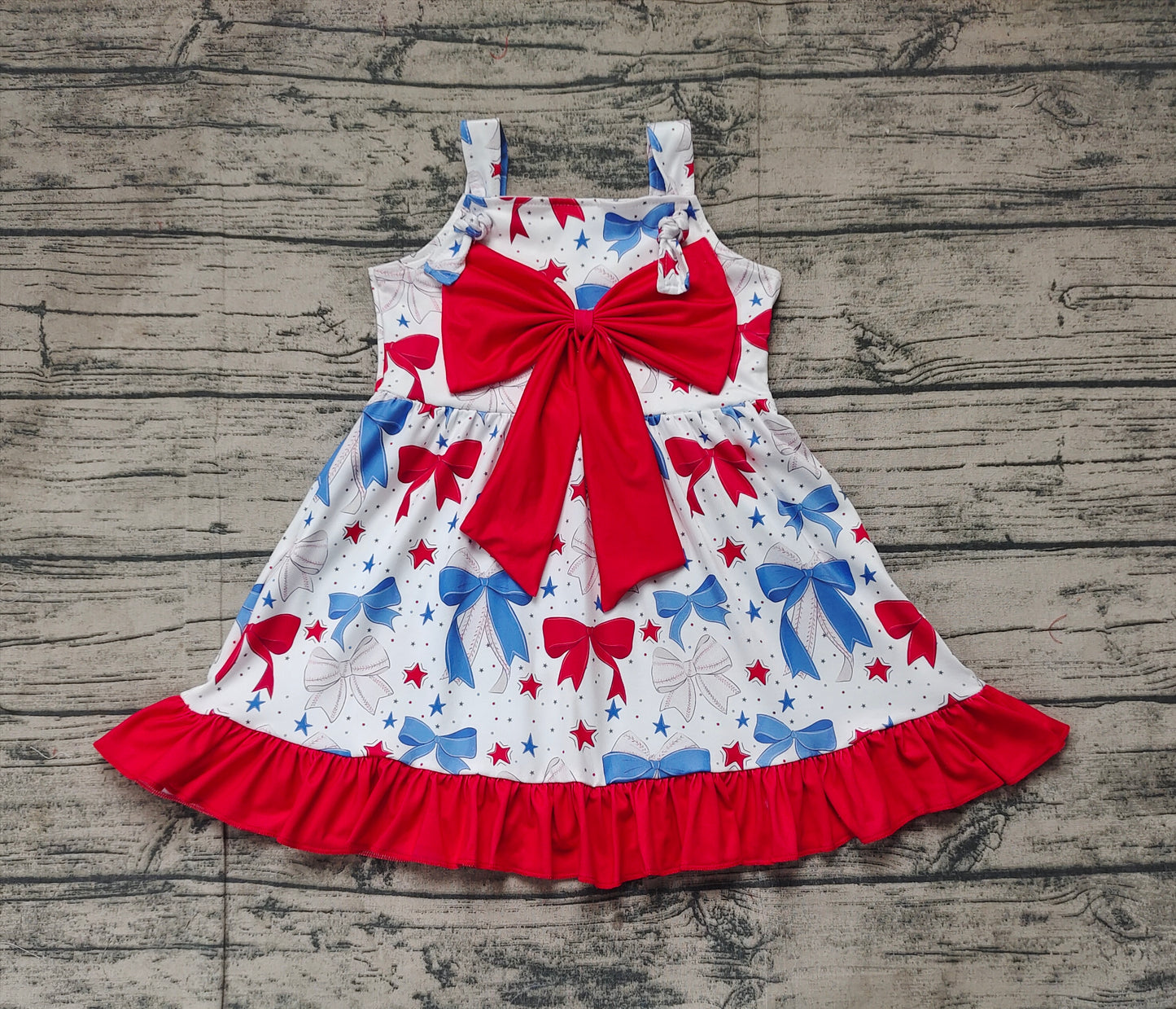 Baby Girls Baseball Bows Straps Knee Length Dresses