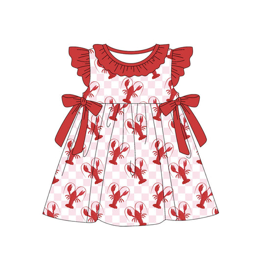 Baby Girls Pink Checkered Crawfish Bows Knee Length Dresses Preorder