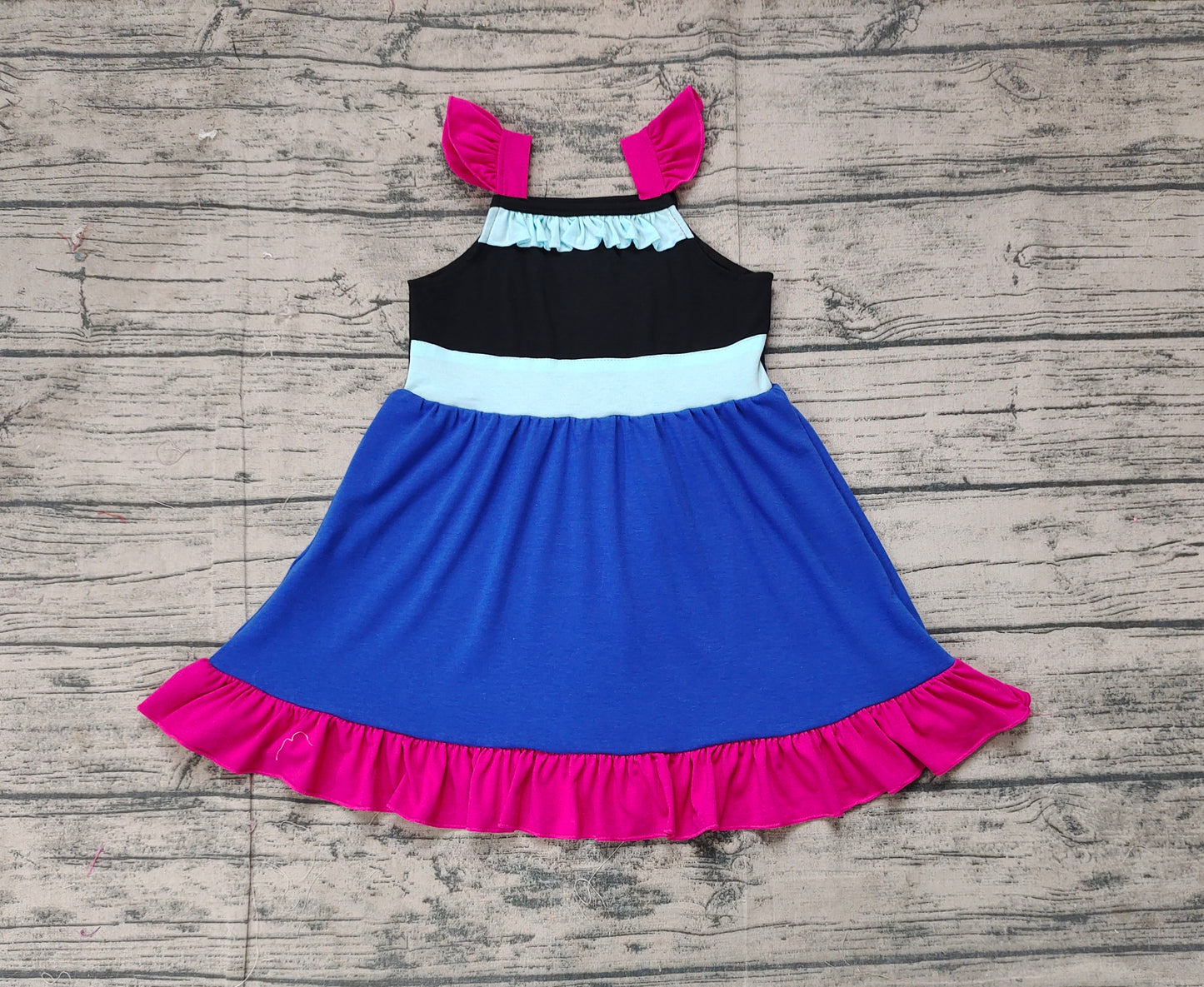 Baby Girls Princess Blue Flutter Sleeve Knee Length Dresses