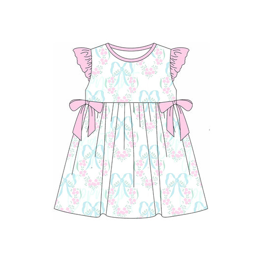 Preorder moq 5 Baby Girls Pink Bows Flowers Knee Length Dresses