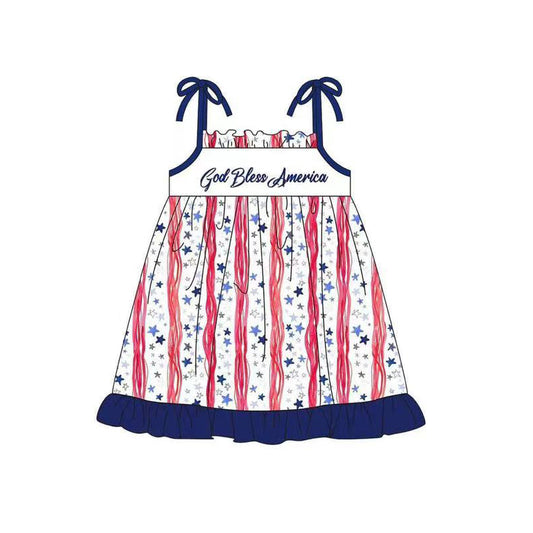 Baby Girls God Bless America 4th Of July Straps Knee Length Dresses Preorder