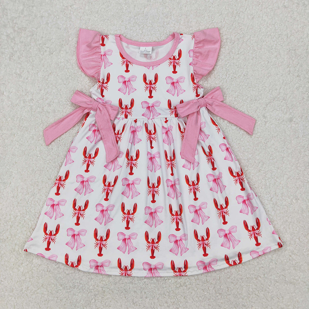 Baby Girls Pink Bows Crawfish Knee Length Dresses