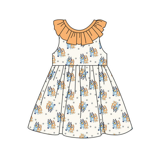 Baby Girls Orange Dog Stars Ruffle Knee Length Dresses Preorder