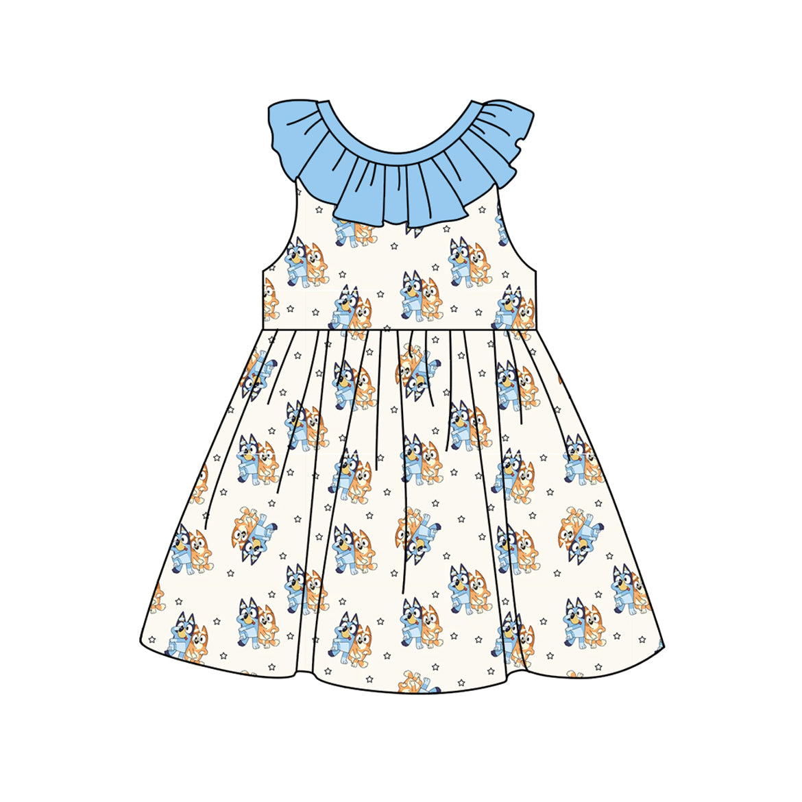 Baby Girls Blue Dog Stars Ruffle Knee Length Dresses Preorder