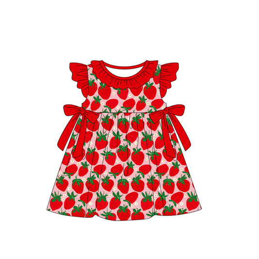 Baby Girls Red Strawberry Bows Knee Length Dresses Preorder