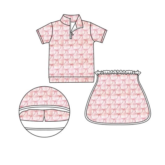 Baby Girls Pink Bows Zip Shirt Skorts Clothes Sets Preorder