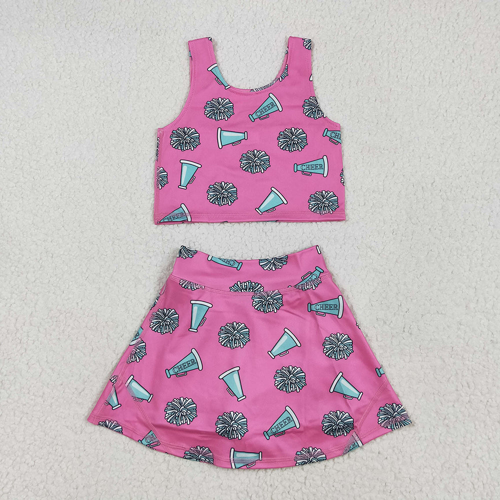Baby Girls Pink Cheer Top Skort Yoga Sets
