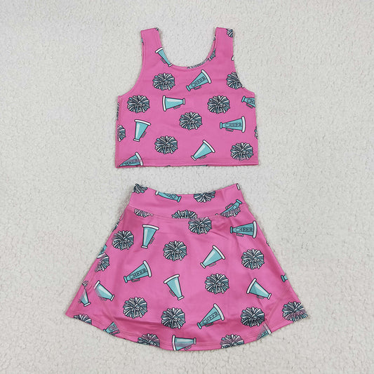 Baby Girls Pink Cheer Top Skort Yoga Sets