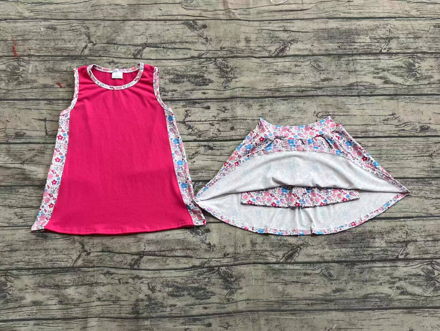 Baby Girls Pink Tunic Top Flowers Skorts Skirts Clothes Sets