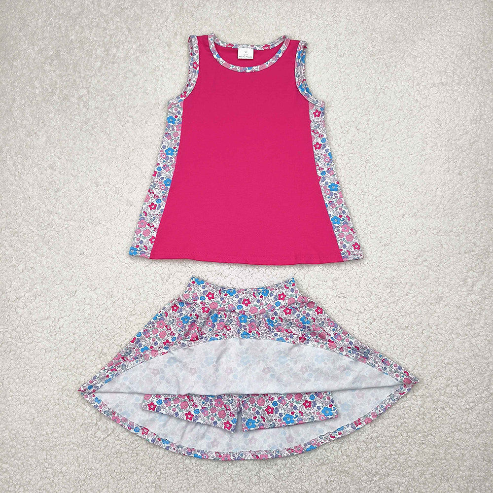 Baby Girls Pink Tunic Top Flowers Skorts Skirts Clothes Sets