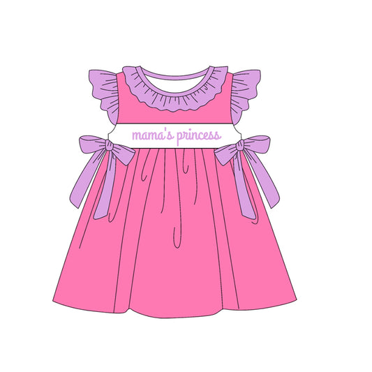 Preorder moq 5 Baby Girls Pink Mama's Princess Bows Knee Length Dresses