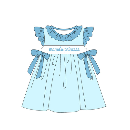 Baby Girls Blue Mama's Princess Bows Knee Length Dresses Preorder