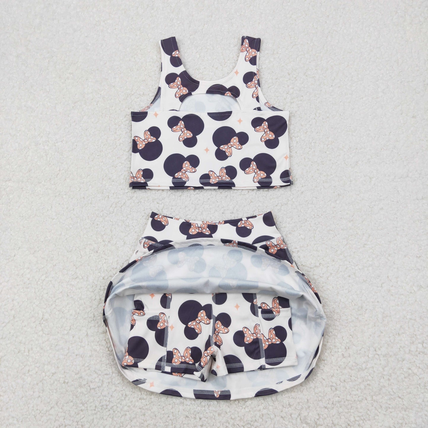 Sibling Baby Girls Cartoon Mouse Ducks Top Skorts Yoga Activity Wear Sets