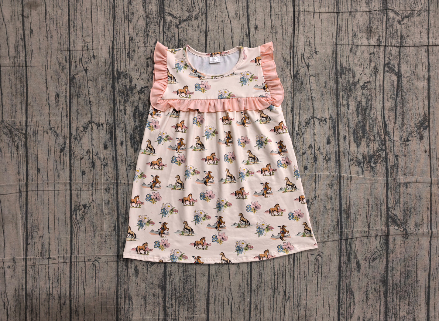 Baby Girls Sleeveless Horse Rodeos Flowers Western Knee Length Dresses Preorder
