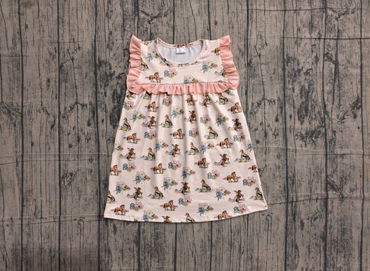 Baby Girls Sleeveless Horse Rodeos Flowers Western Knee Length Dresses Preorder
