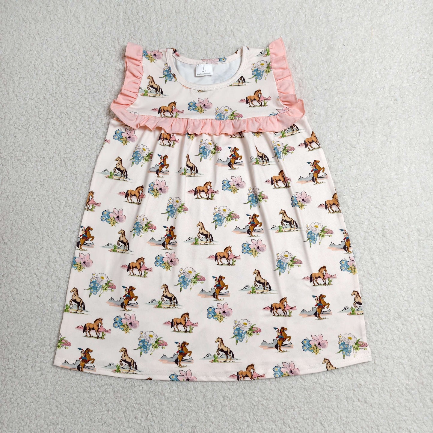 Sibling Baby Girls Horse Rodeos Flowers Western Ruffle Rompers Dress Jumpsuits