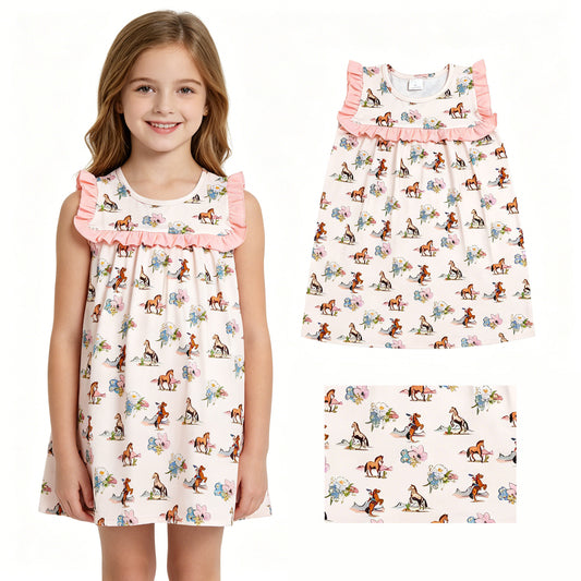 Baby Girls Sleeveless Horse Rodeos Flowers Western Knee Length Dresses