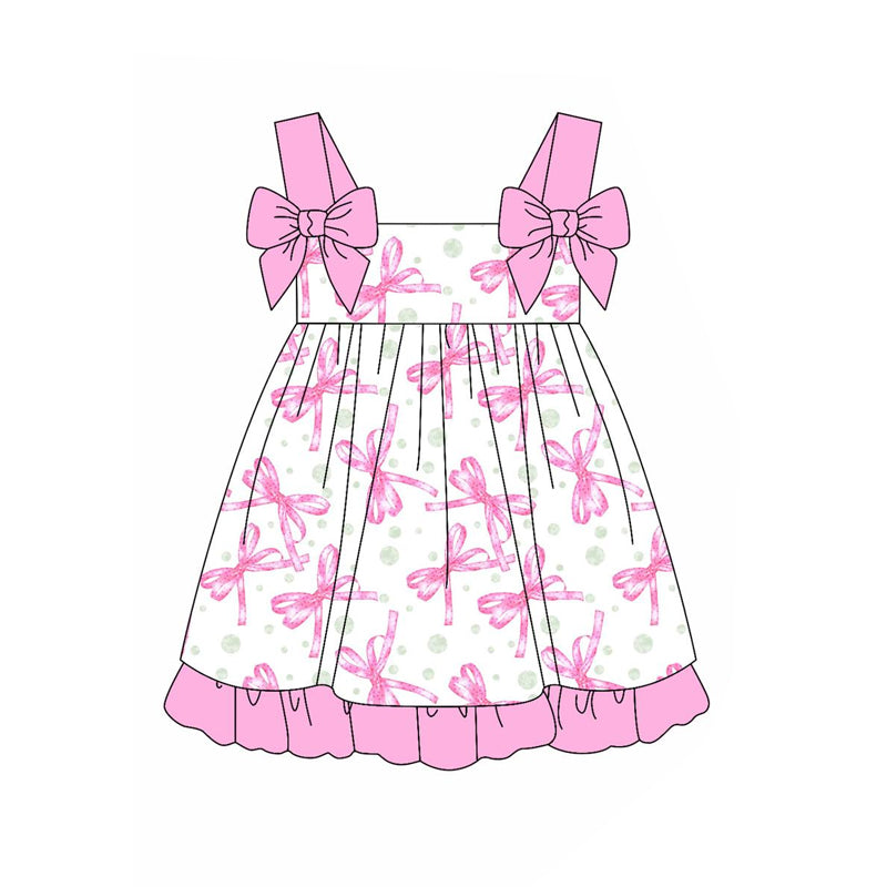 Baby Girls Pink Bows Straps Knee Length Dresses Preorder