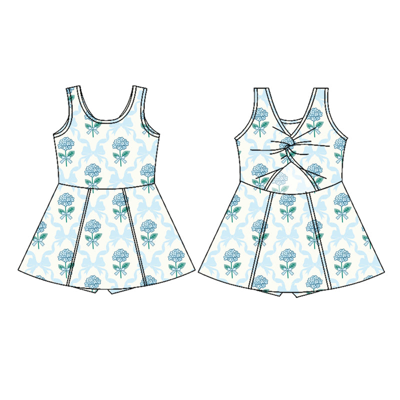 Baby Girls Blue Flowers Bows Athletic Dresses Preorder