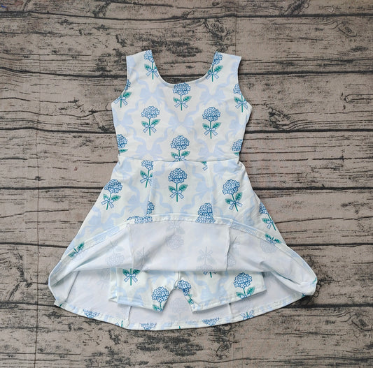 Baby Girls Blue Flowers Bows Athletic Dresses Preorder