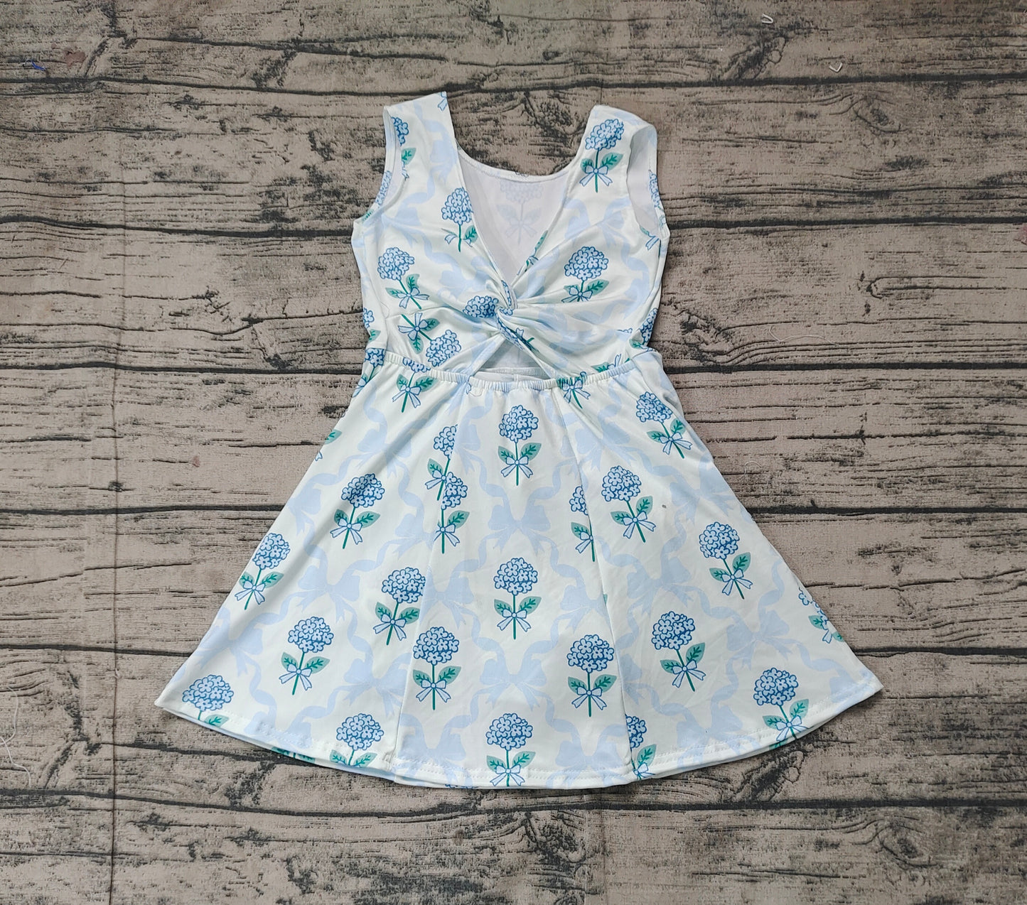 Baby Girls Blue Flowers Bows Athletic Dresses Preorder