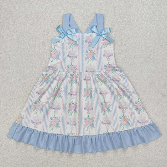 Baby Girls Flowers Cakes Straps Bows Knee Length Dresses
