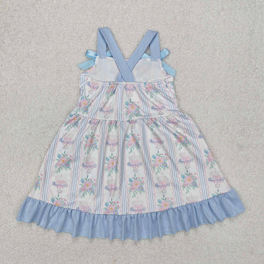 Baby Girls Flowers Cakes Straps Bows Knee Length Dresses