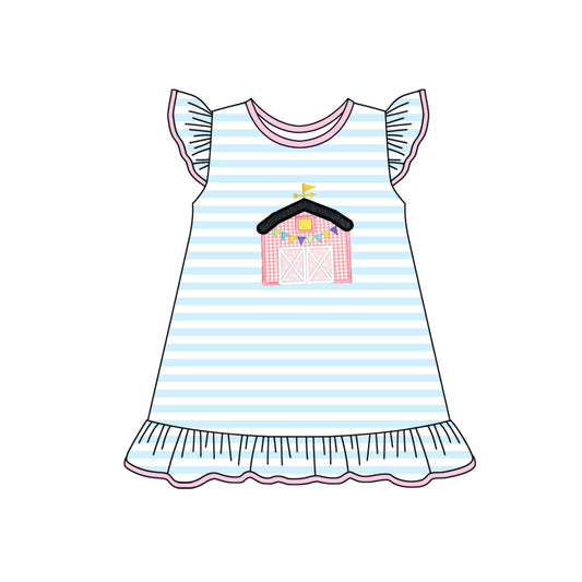 Baby Girls Blue Stripes Farm House Flutter Sleeve Dresses Preorder