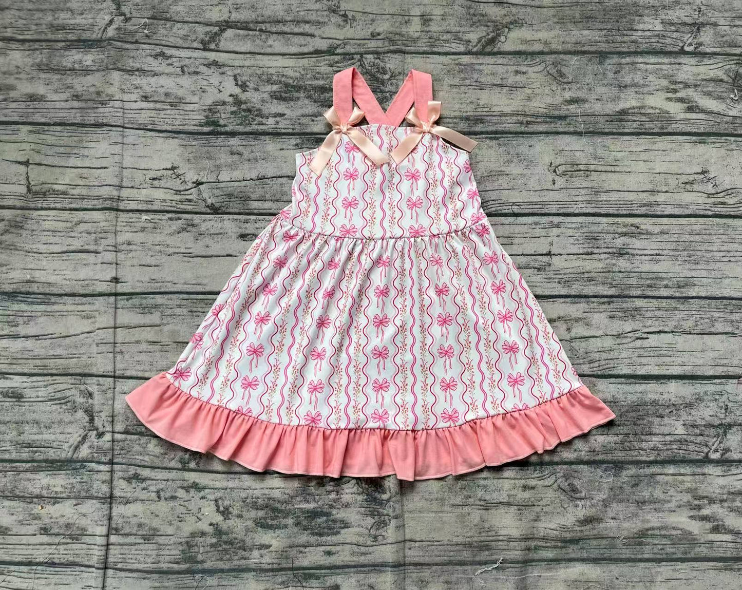 Baby Girls Pink Flowers Bows Straps Knee Length Dresses