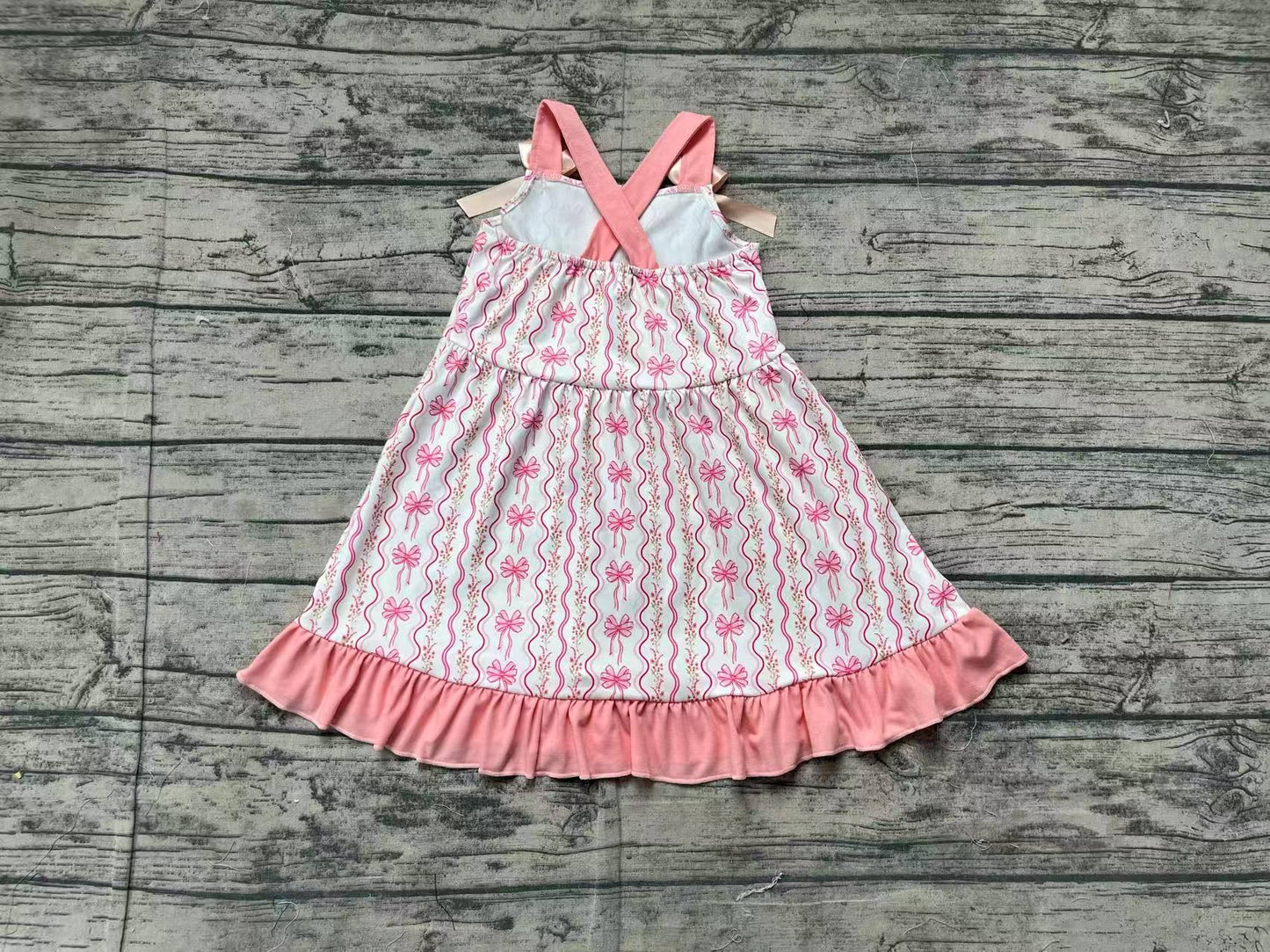 Baby Girls Pink Flowers Bows Straps Knee Length Dresses