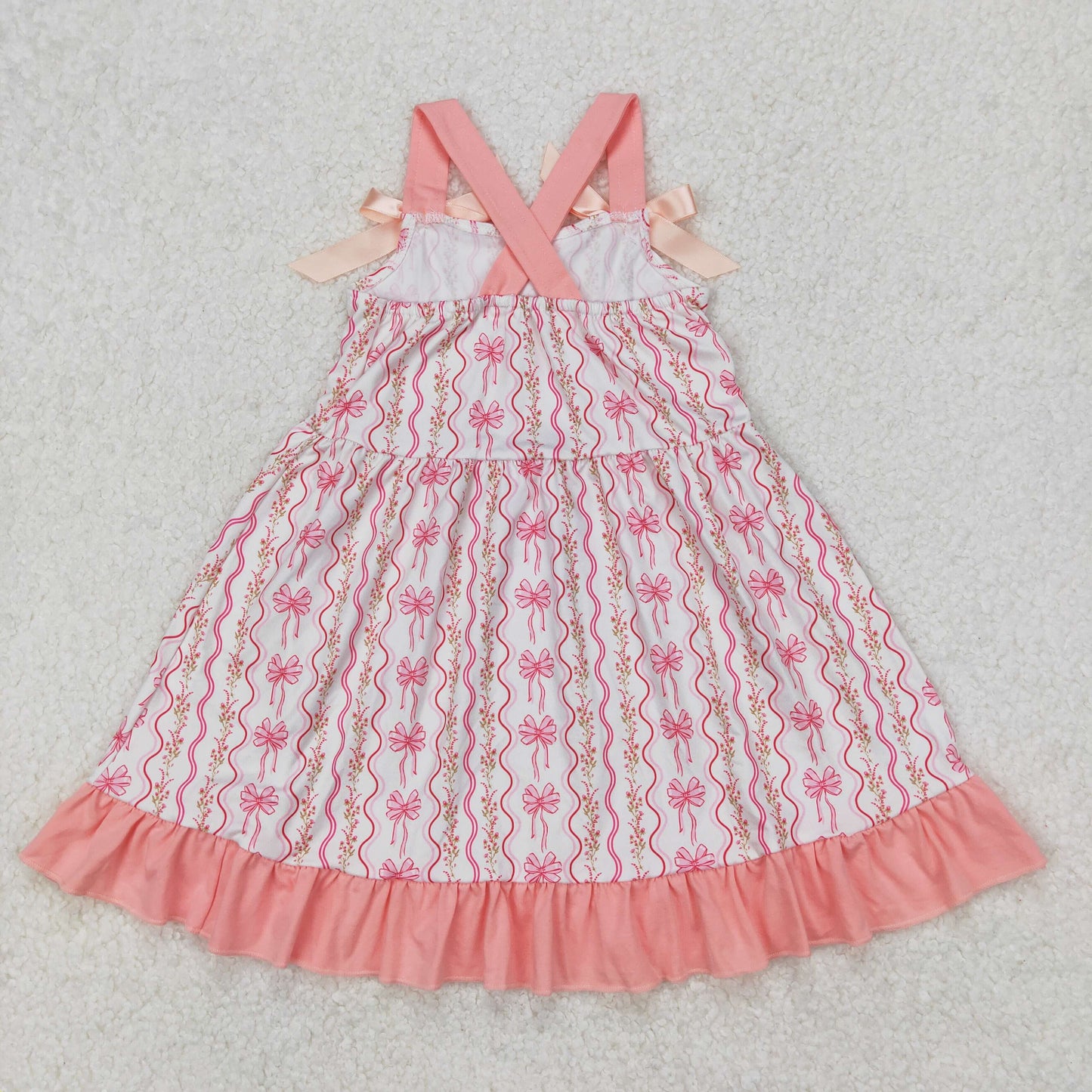 Sibling Baby Girls Bows Strap Button Pockets Floral Plaid Ruffle Knee Length Dresses