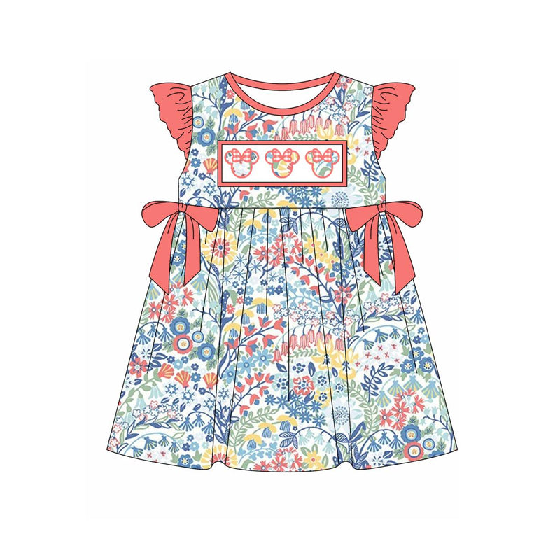 Baby Girls Cartoon Flowers Bows Knee Length Dresses preorder