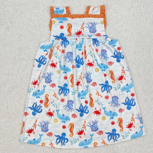 Baby Girls Sea Animals Pockets Knee Length Dresses