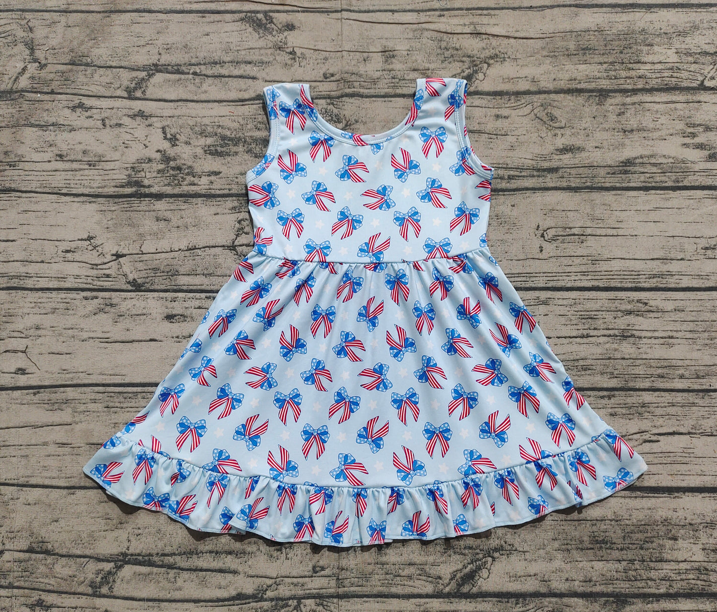 Baby Girls 4th Of July Bows Sleeveless Knee Length Dresses