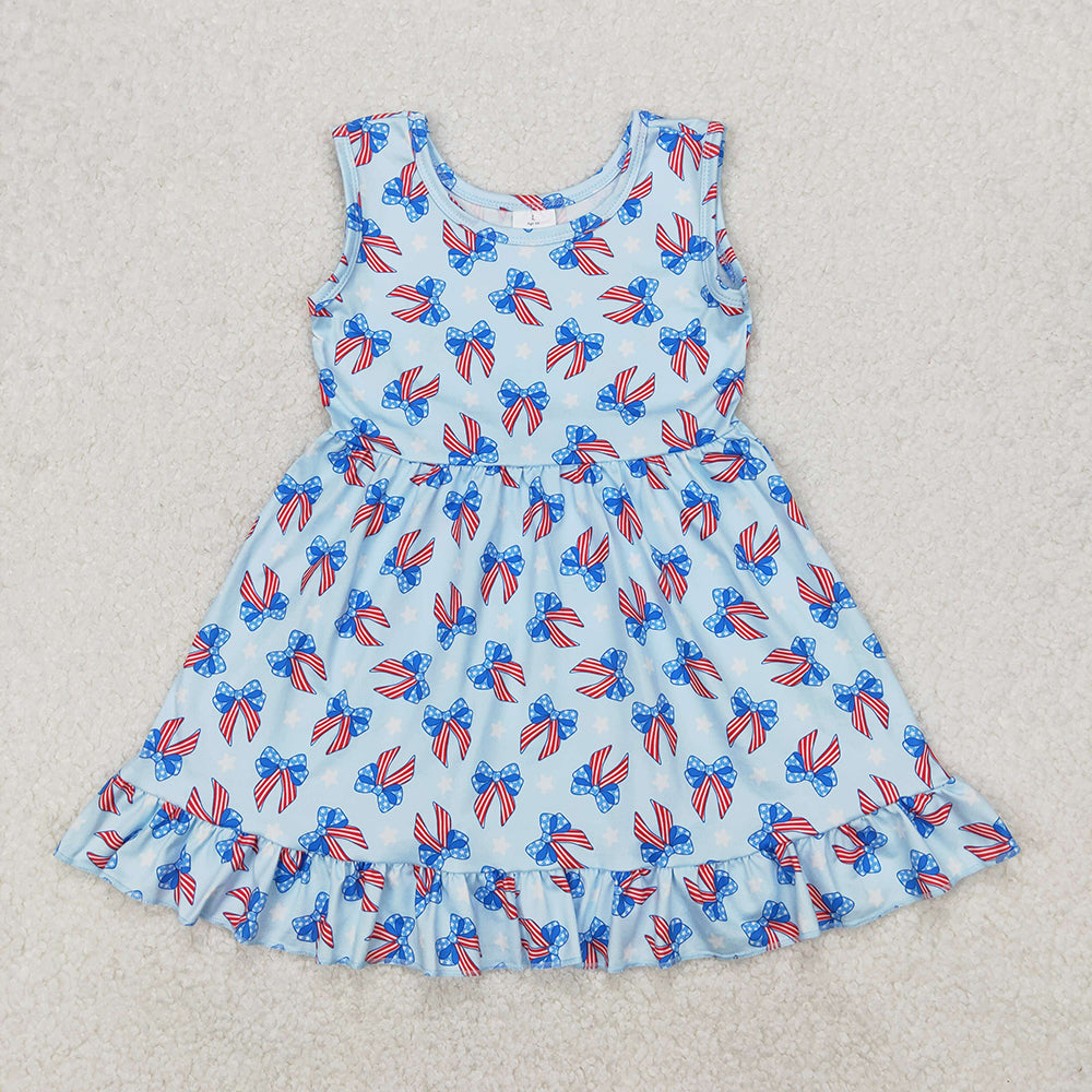 Baby Girls 4th Of July Bows Sleeveless Knee Length Dresses