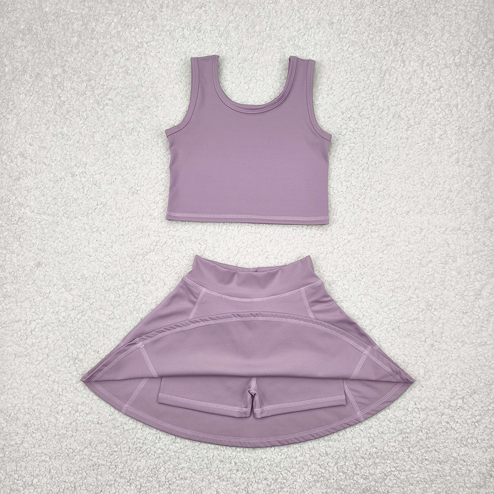 Baby Girls Grey Purple Yoga Vest Top Sports Skorts Clothes Sets